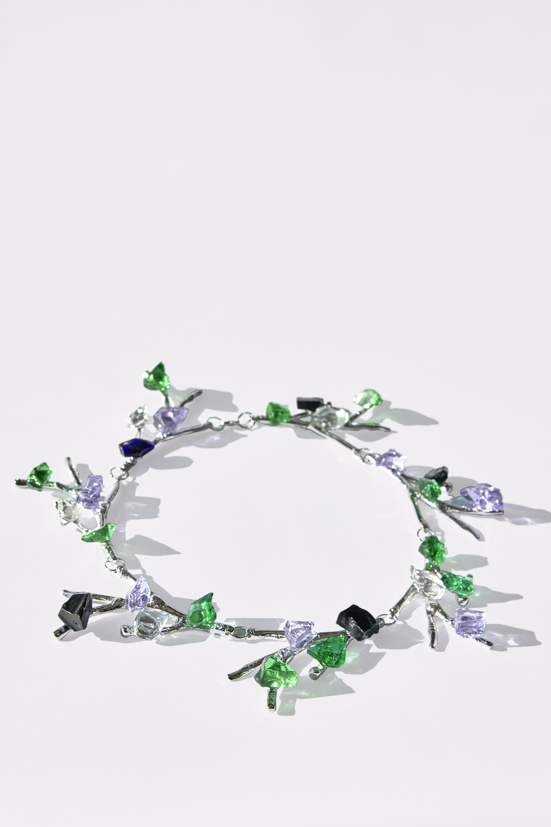 Nebula — Hand-Forged Crystal Necklace, Rhodium, 7 Elements