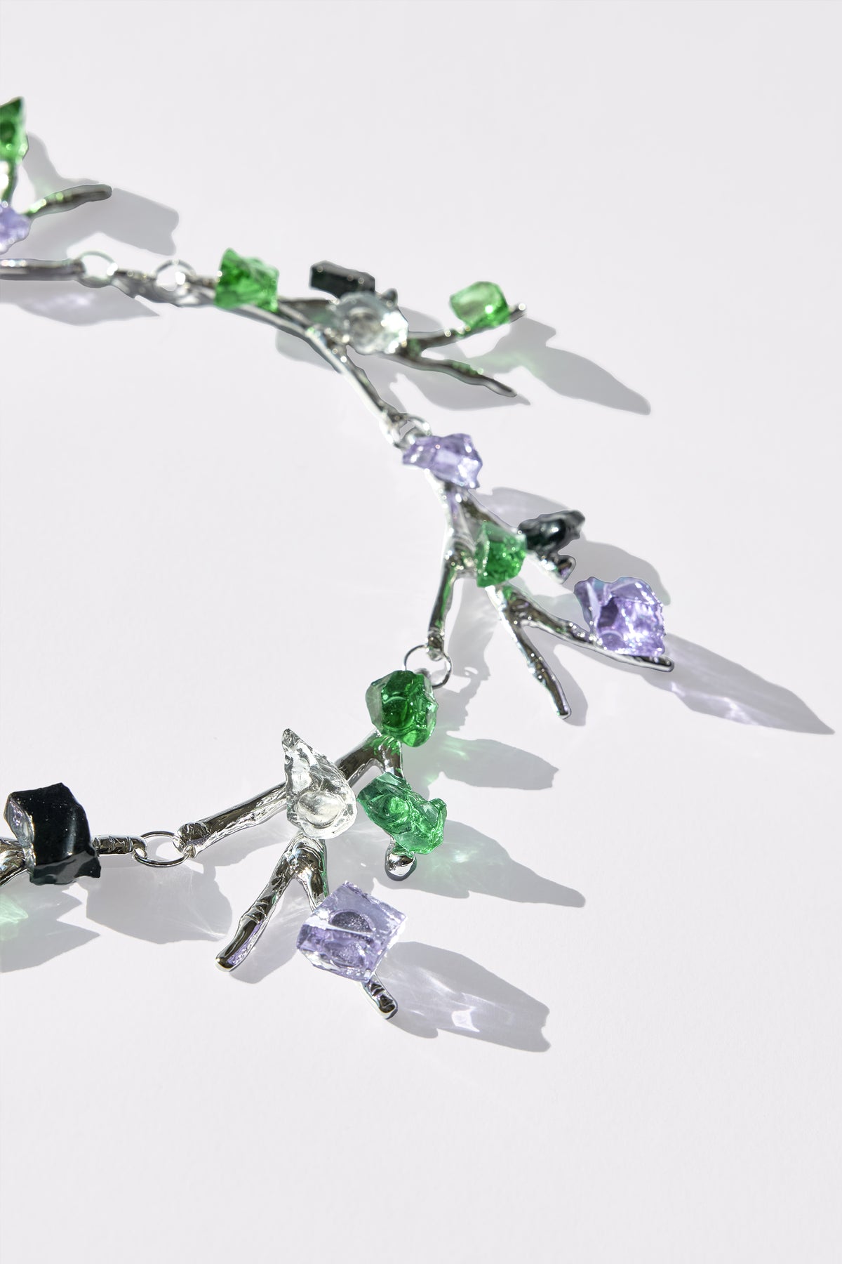 Nebula — Hand-Forged Crystal Necklace, Rhodium, 7 Elements