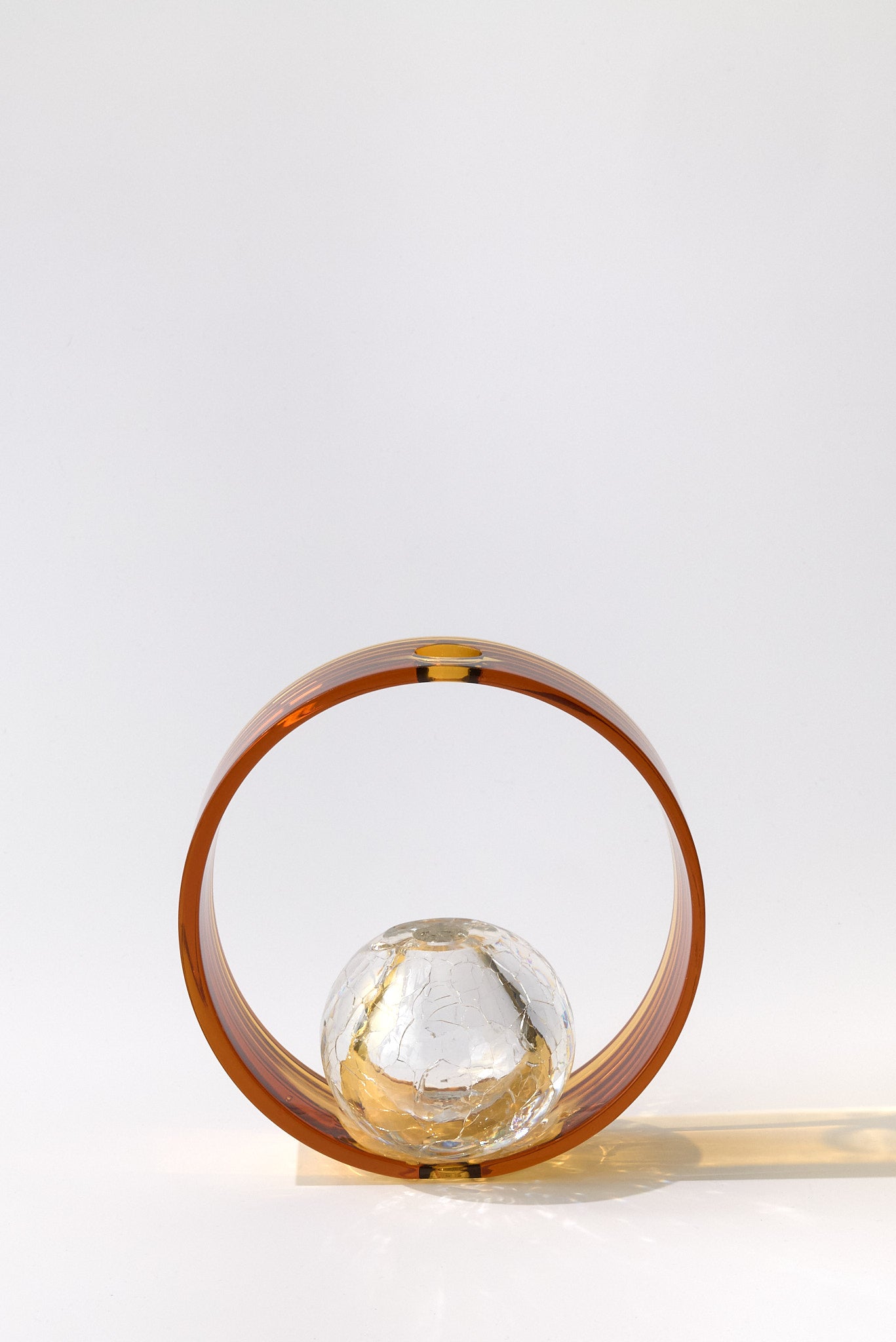 Saturnino — Hand-Blown Crystal Ring and Sphere, Amber