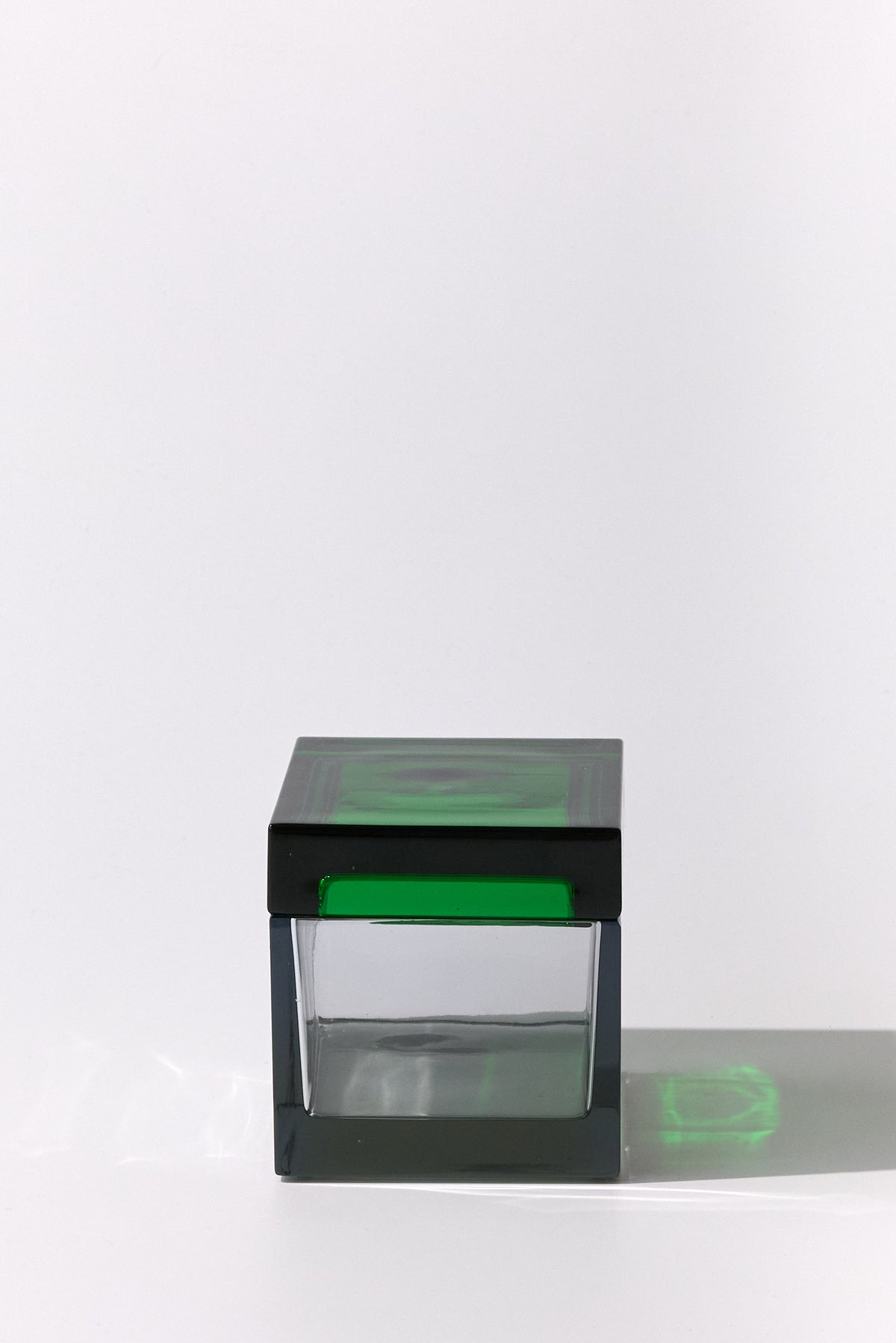 Palmi — Hand-Blown Crystal Box, Grey + Green