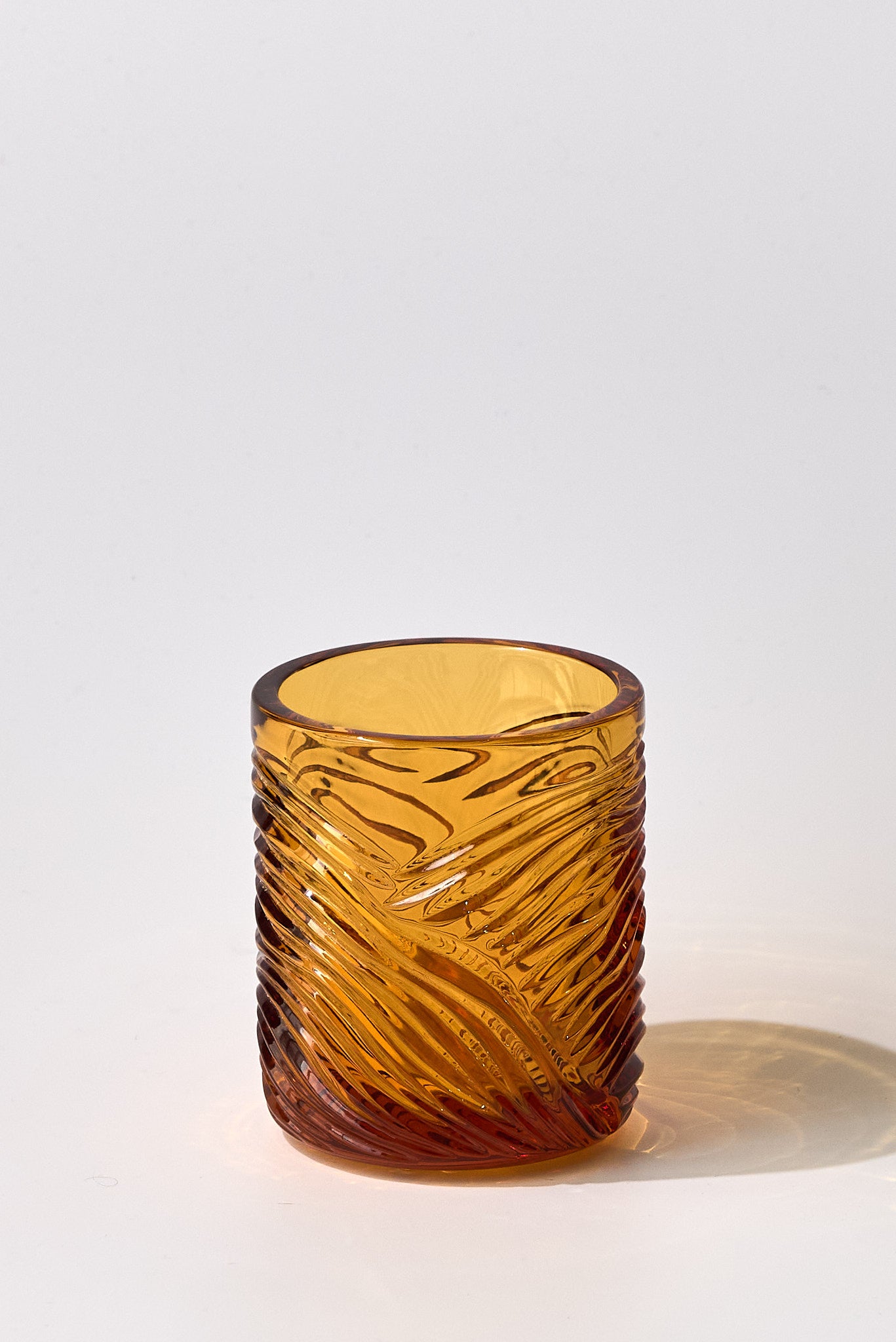 Grecale Hand-Engraved Crystal Glass — Amber, Small