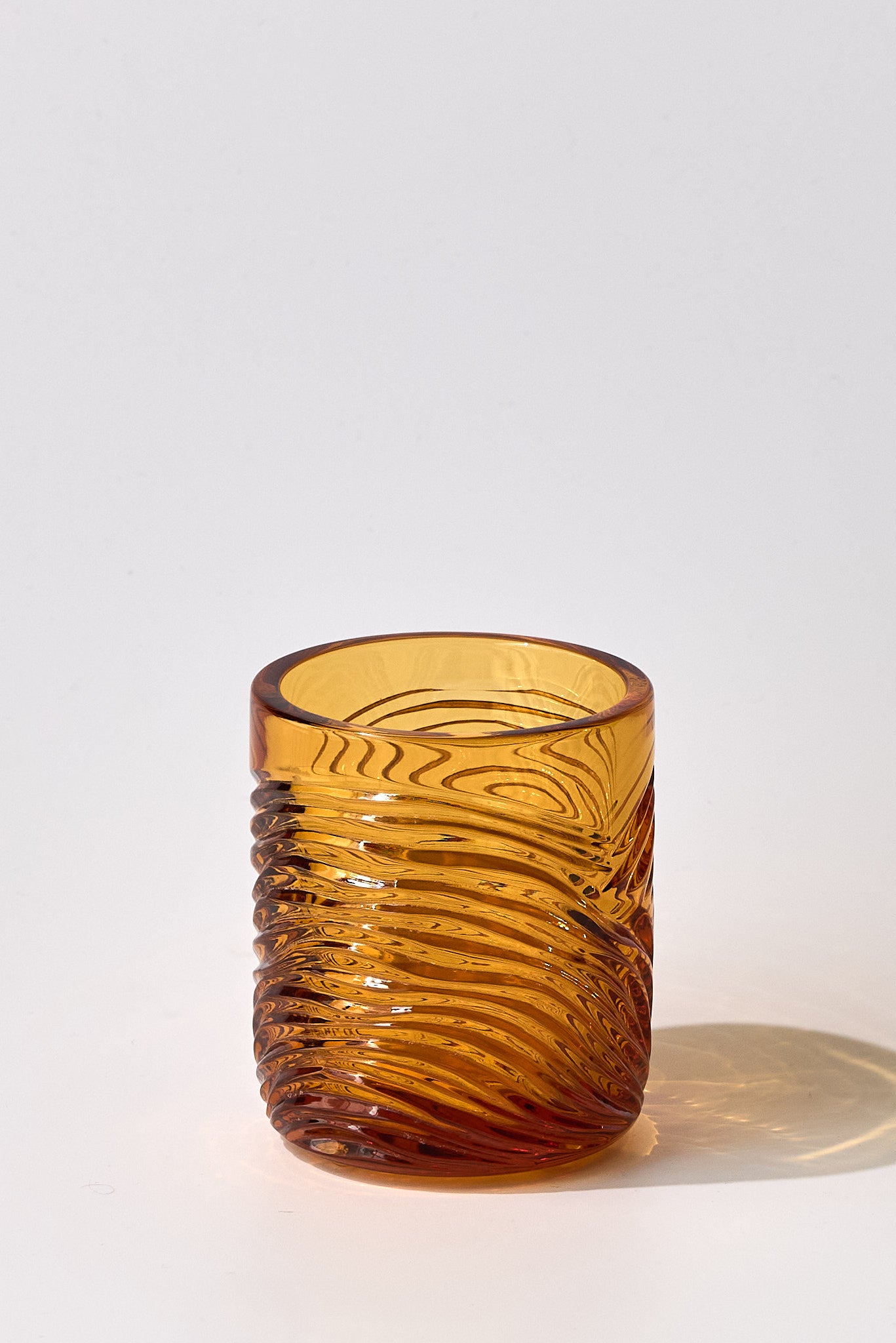 Grecale Hand-Engraved Crystal Glass — Amber, Small