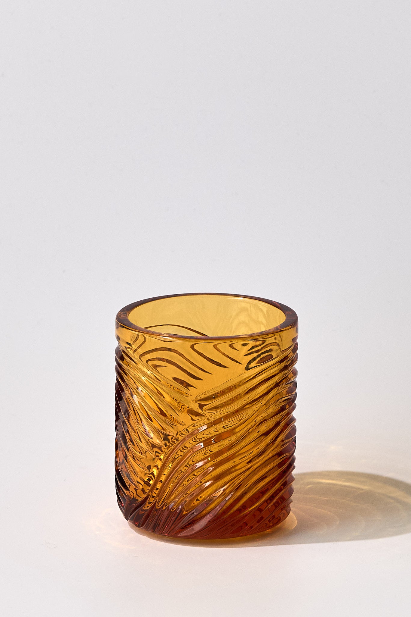 Grecale Hand-Engraved Crystal Glass — Amber, Small