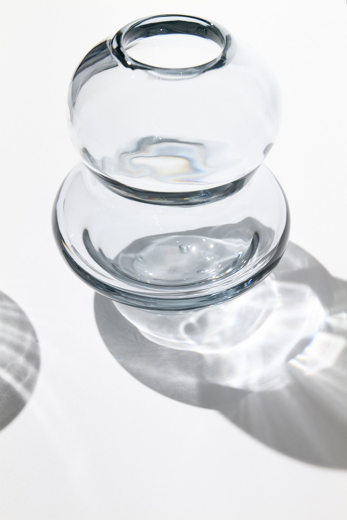 Palmaria — Hand-Blown Crystal Vase, Two-Piece Stacked, Grey