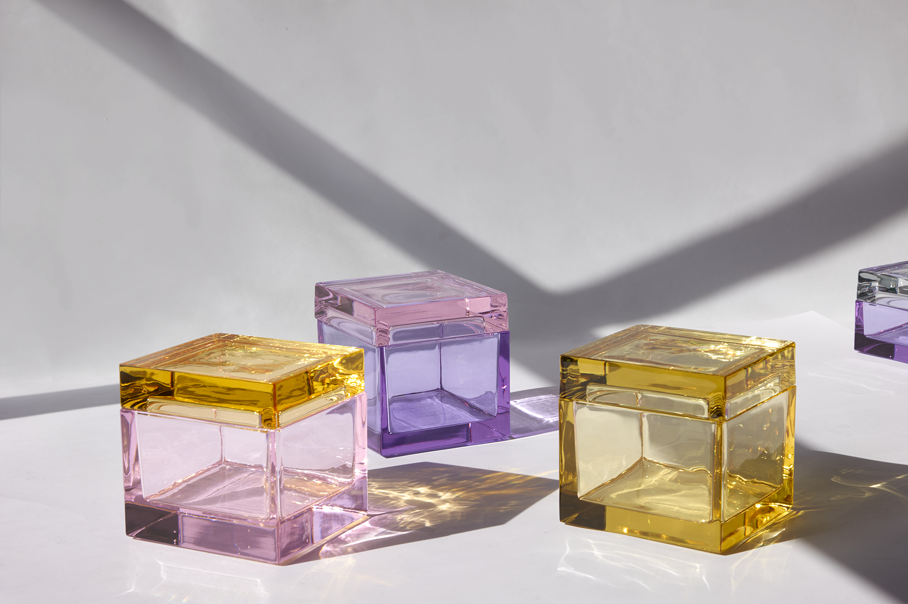 Palmi — Hand-Blown Crystal Box, Pink + Yellow