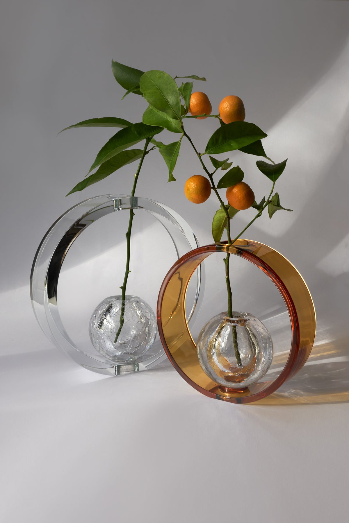 Saturnino — Hand-Blown Crystal Ring and Sphere, Amber