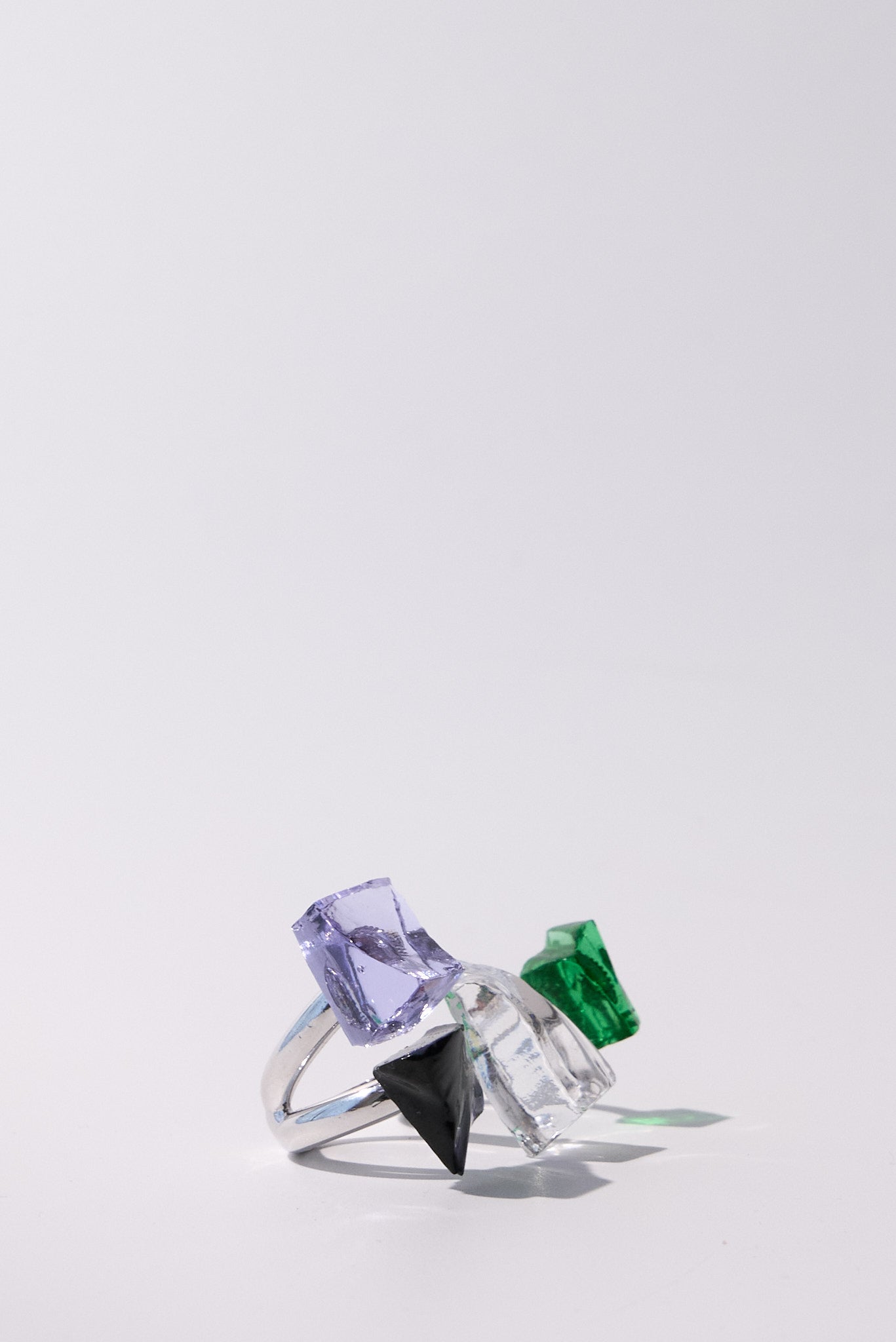 Pleiadi — Hand-Forged Crystal Double-Band Ring, Rhodium
