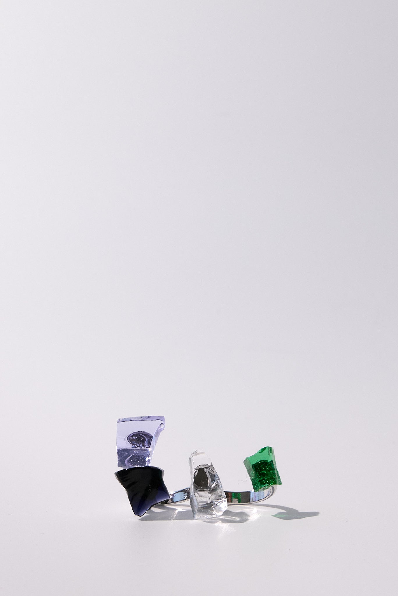 Pleiadi — Hand-Forged Crystal Double-Band Ring, Rhodium