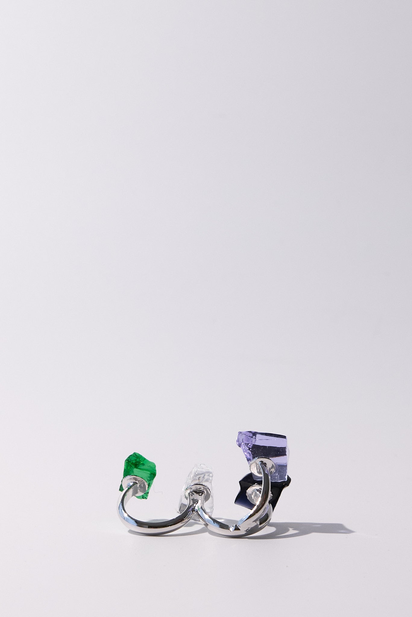 Pleiadi — Hand-Forged Crystal Double-Band Ring, Rhodium