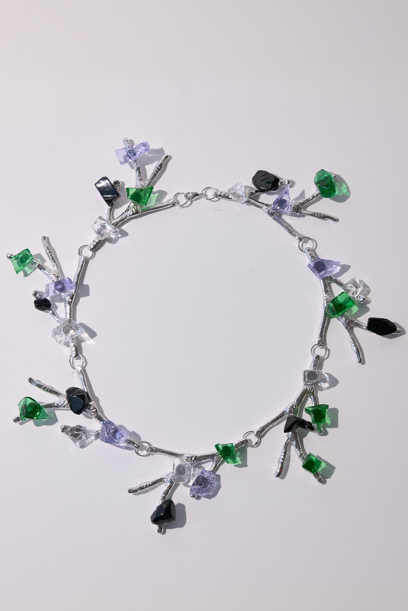 Nebula — Hand-Forged Crystal Necklace, Rhodium, 7 Elements