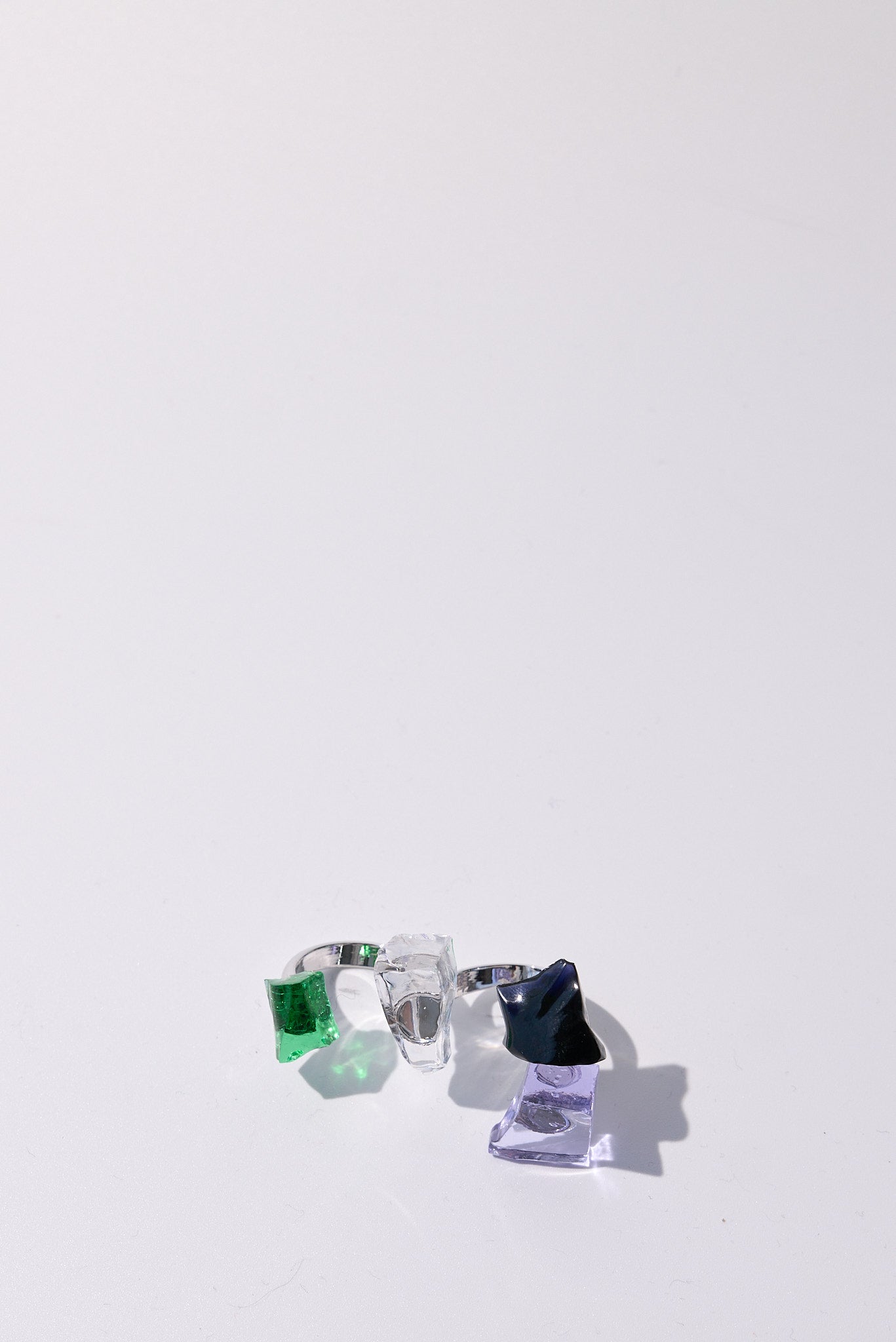 Pleiadi — Hand-Forged Crystal Double-Band Ring, Rhodium