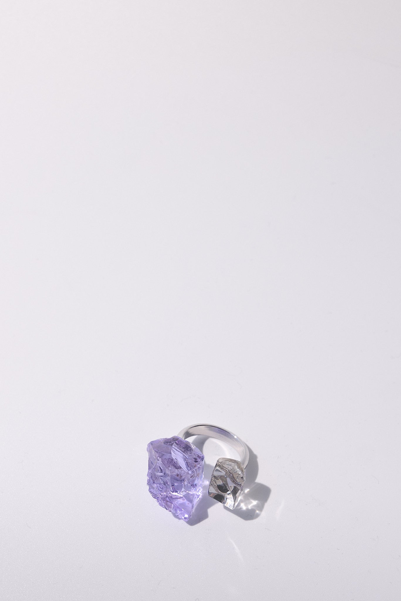 Meteore — Hand-Forged Crystal Ring, Rhodium