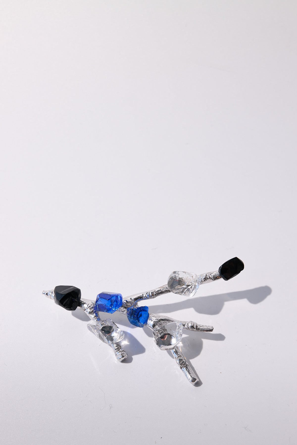 Orione — Hand-Forged Crystal Brooch, Rhodium