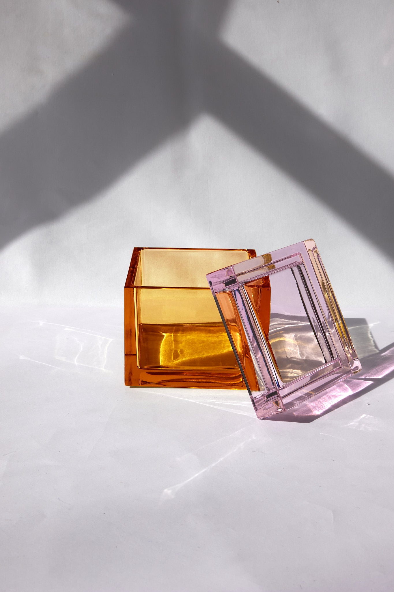 Palmi — Hand-Blown Crystal Box, Amber + Pink