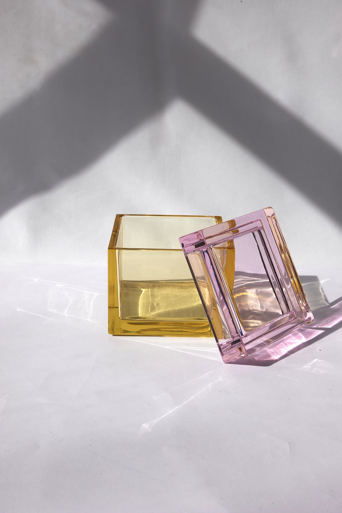 Palmi — Hand-Blown Crystal Box, Yellow + Pink
