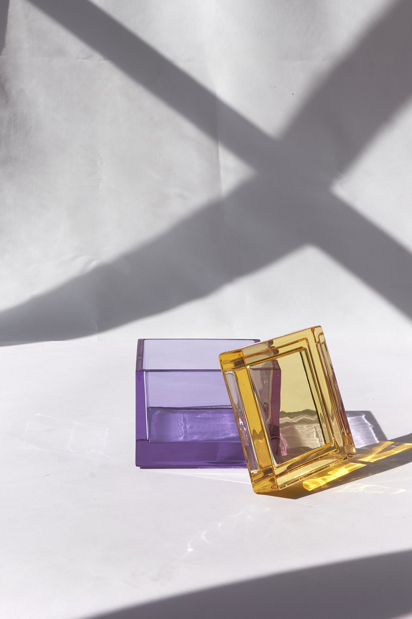 Palmi — Hand-Blown Crystal Box, Light Violet +Yellow