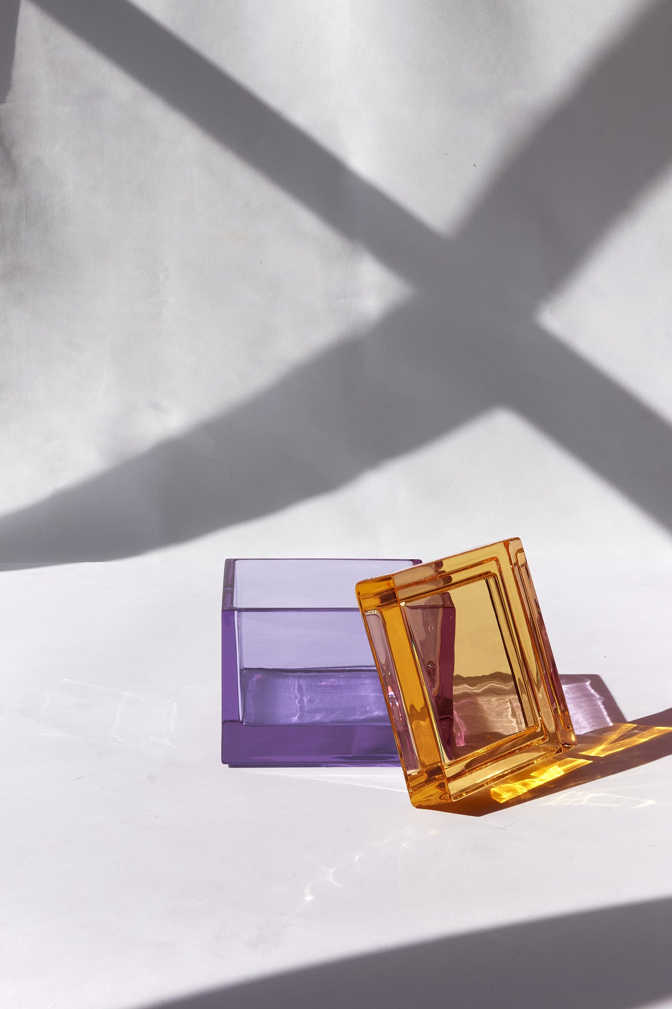 Palmi — Hand-Blown Crystal Box, Light Violet + Amber