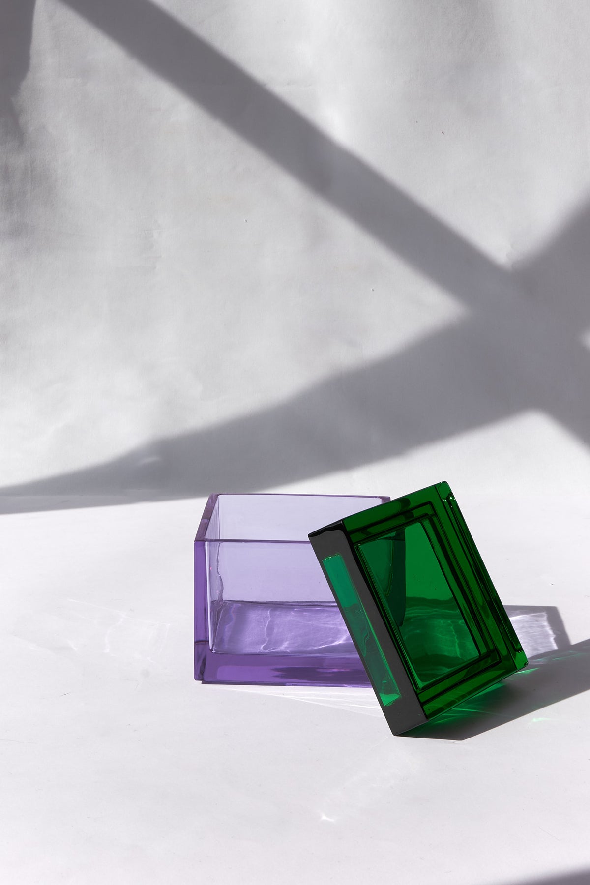 Palmi — Hand-Blown Crystal Box, Light Violet + Green