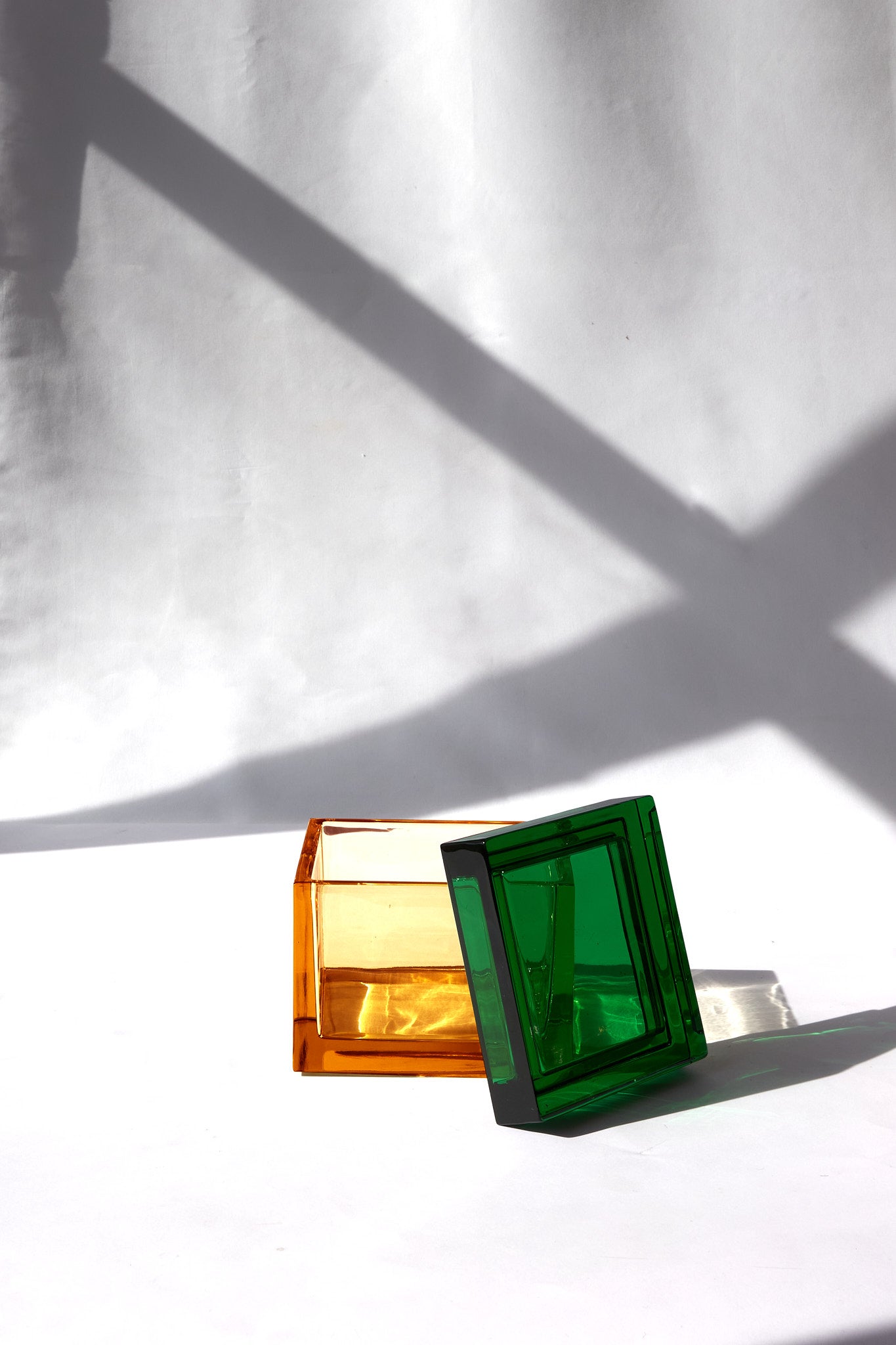 Palmi — Hand-Blown Crystal Box, Amber + Green