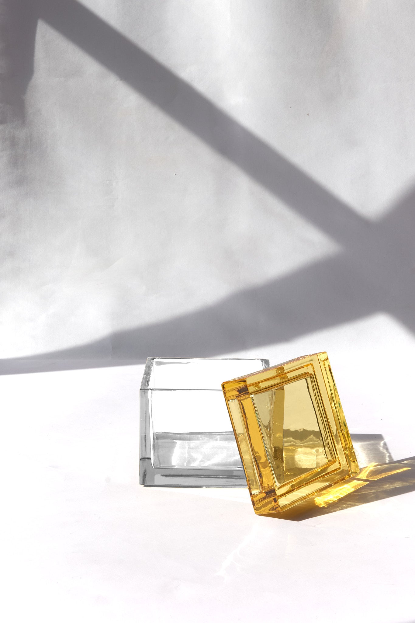 Palmi — Hand-Blown Crystal Box, Clear + Yellow