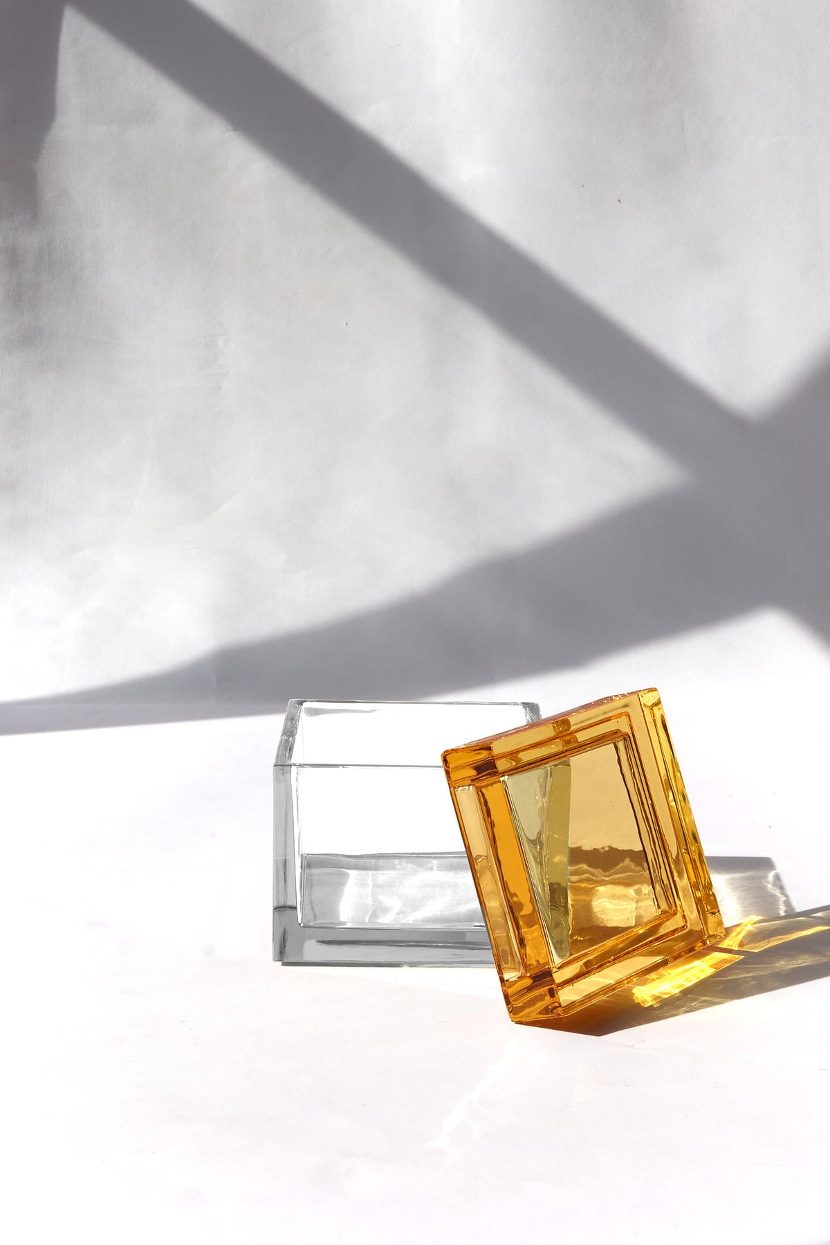 Palmi — Hand-Blown Crystal Box, Clear + Amber