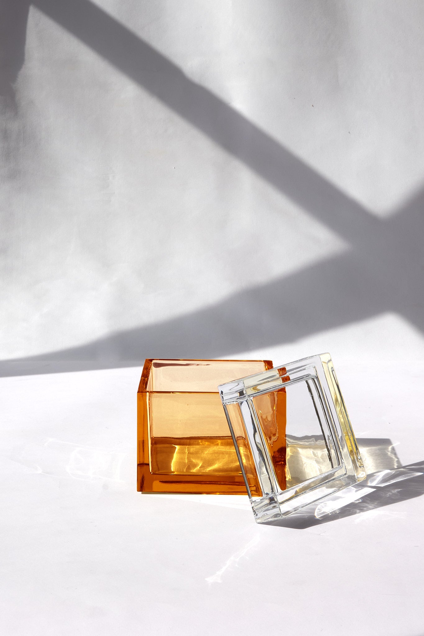 Palmi — Hand-Blown Crystal Box, Amber + Clear