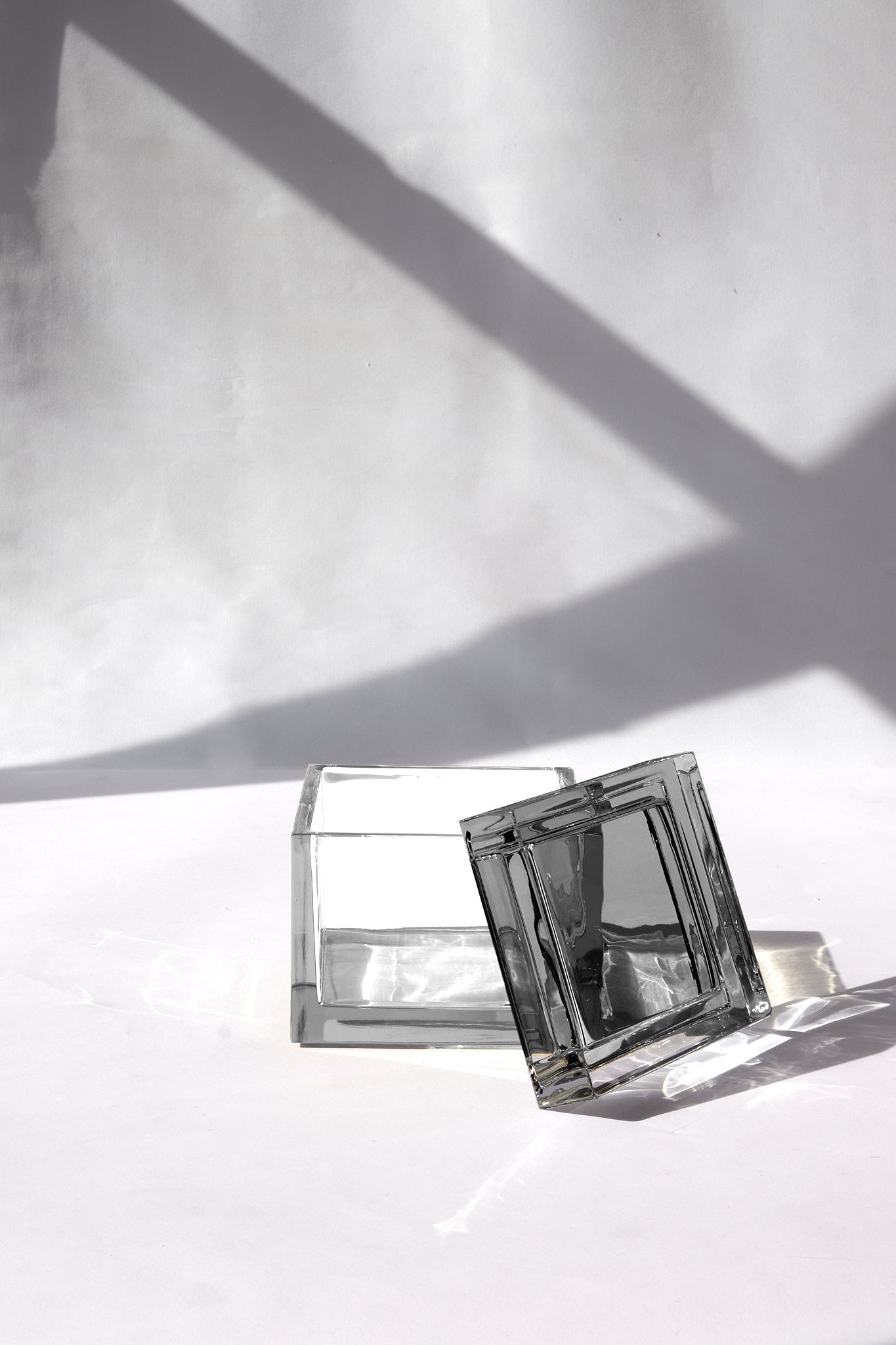 Palmi — Hand-Blown Crystal Box, Clear + Grey