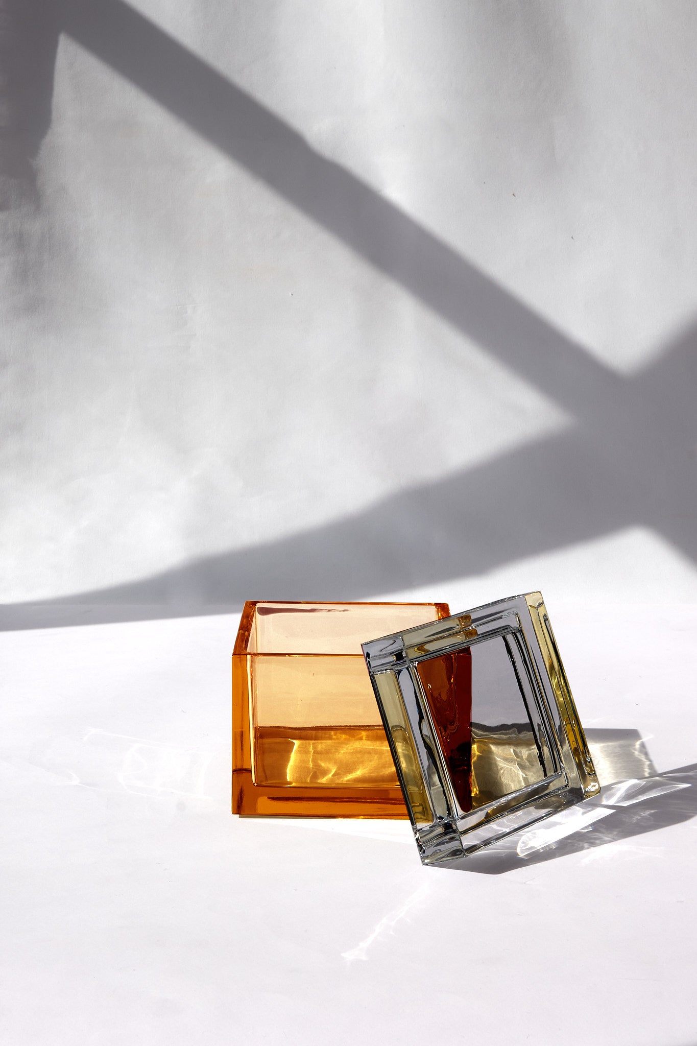 Palmi — Hand-Blown Crystal Box, Amber + Grey