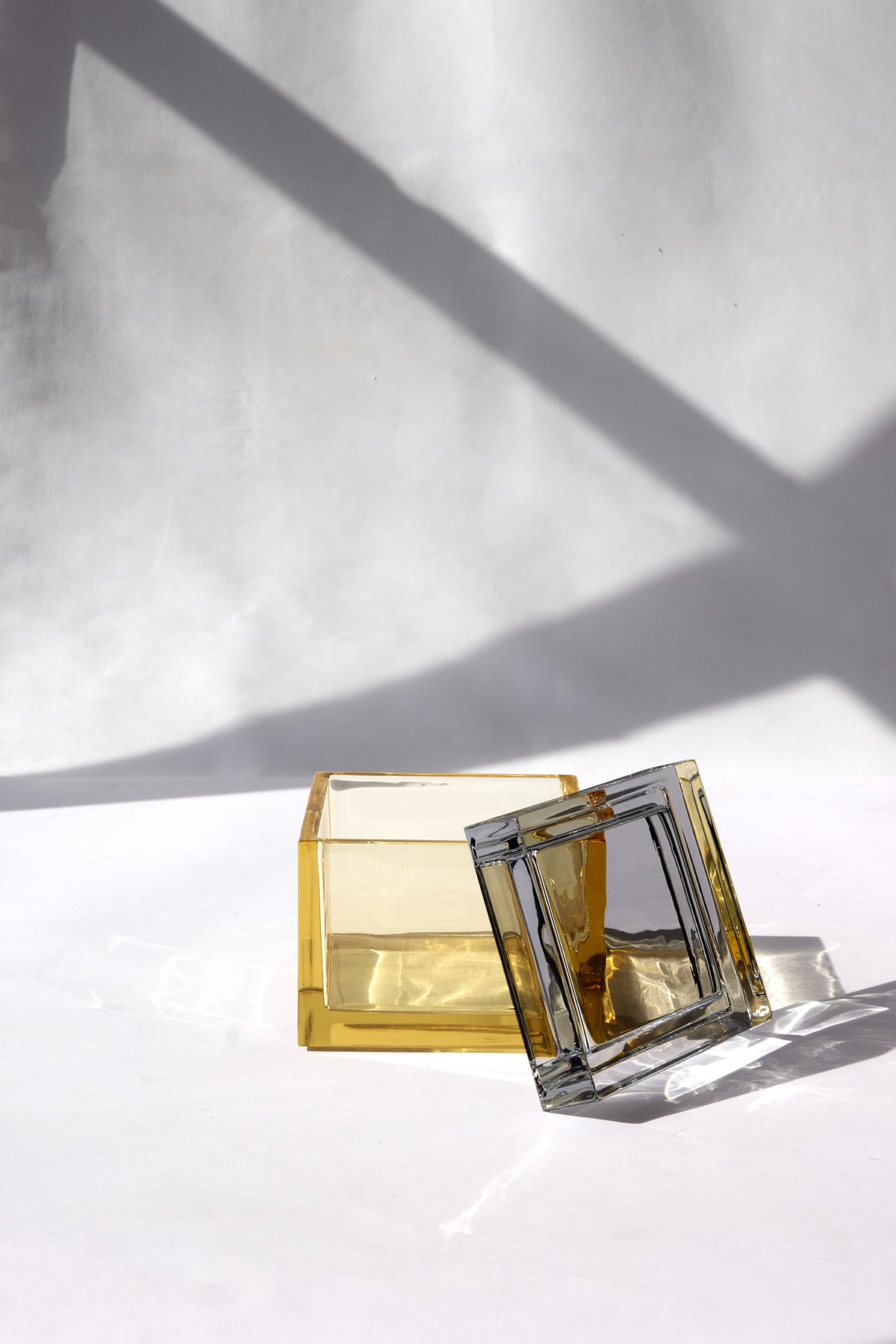 Palmi — Hand-Blown Crystal Box, Yellow + Grey