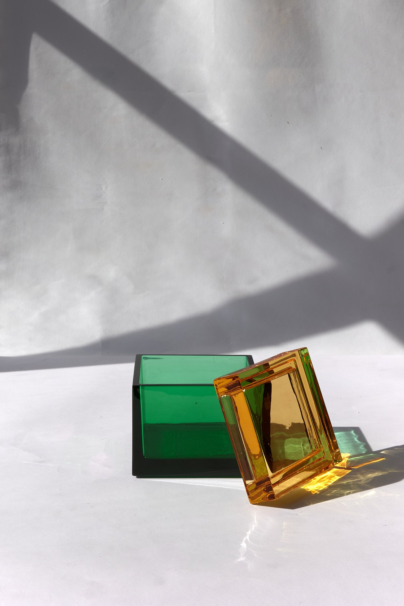 Palmi — Hand-Blown Crystal Box, Green + Amber