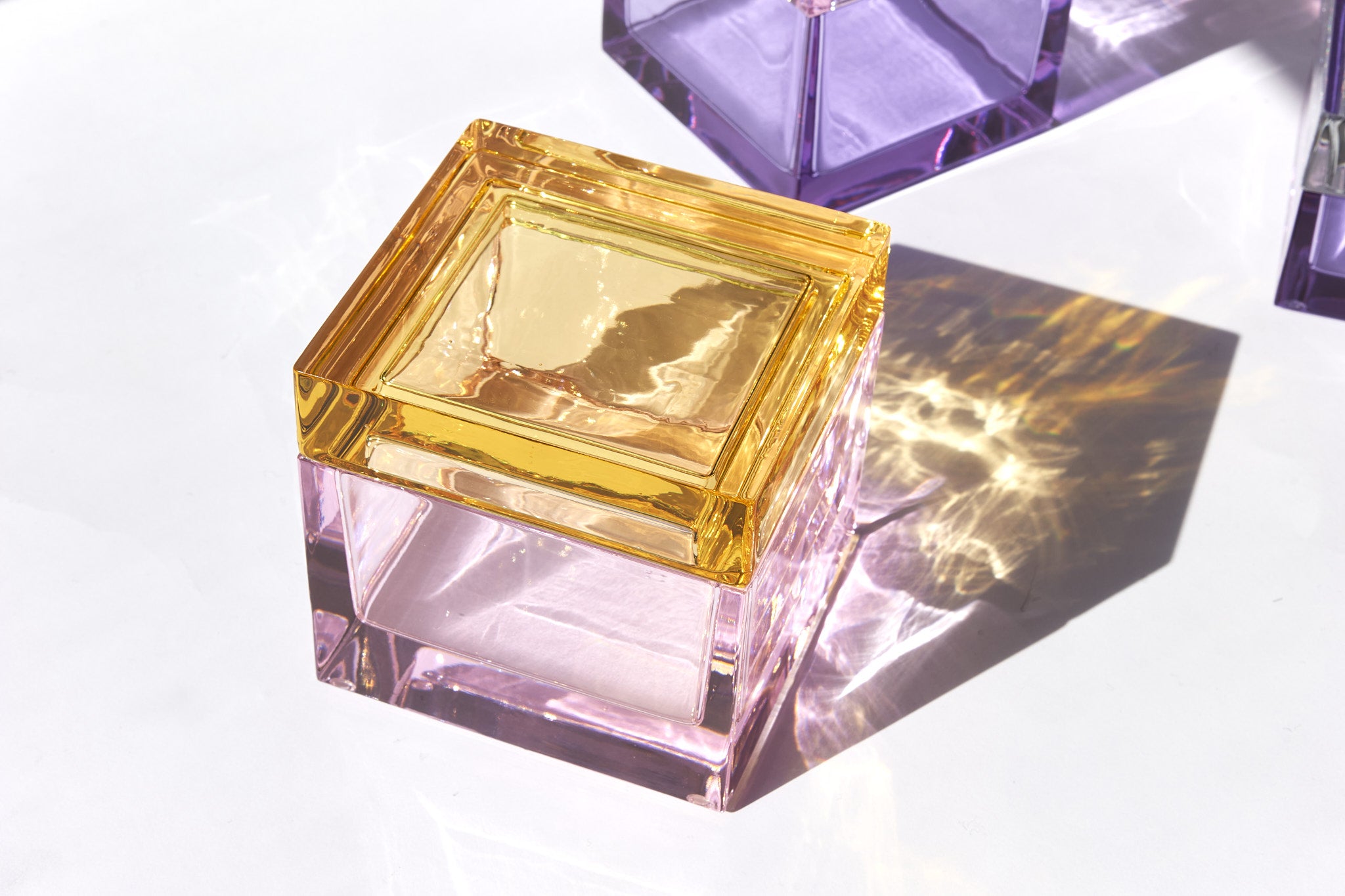 Palmi — Hand-Blown Crystal Box, Pink + Yellow