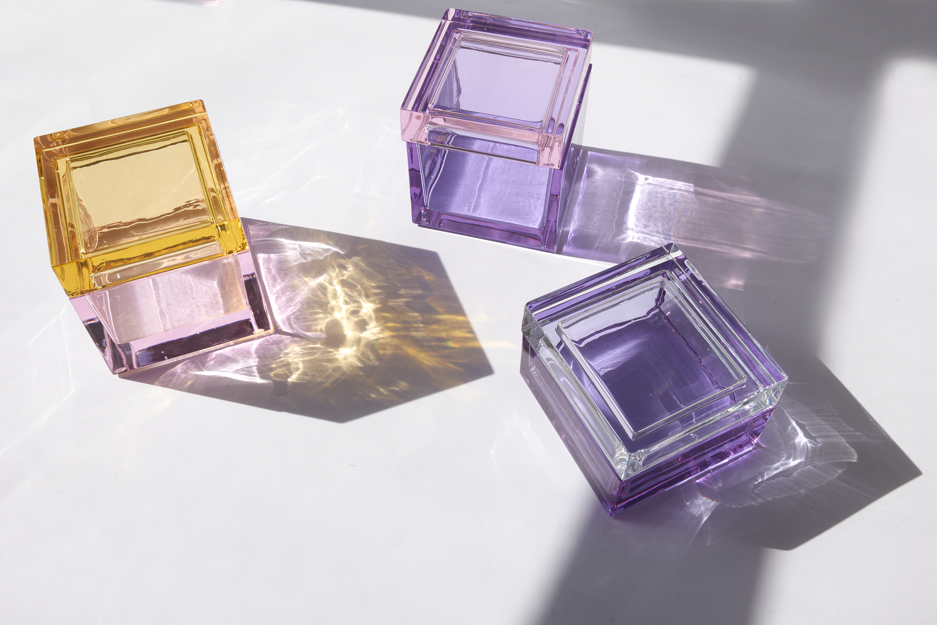 Palmi — Hand-Blown Crystal Box, Light Violet + Pink