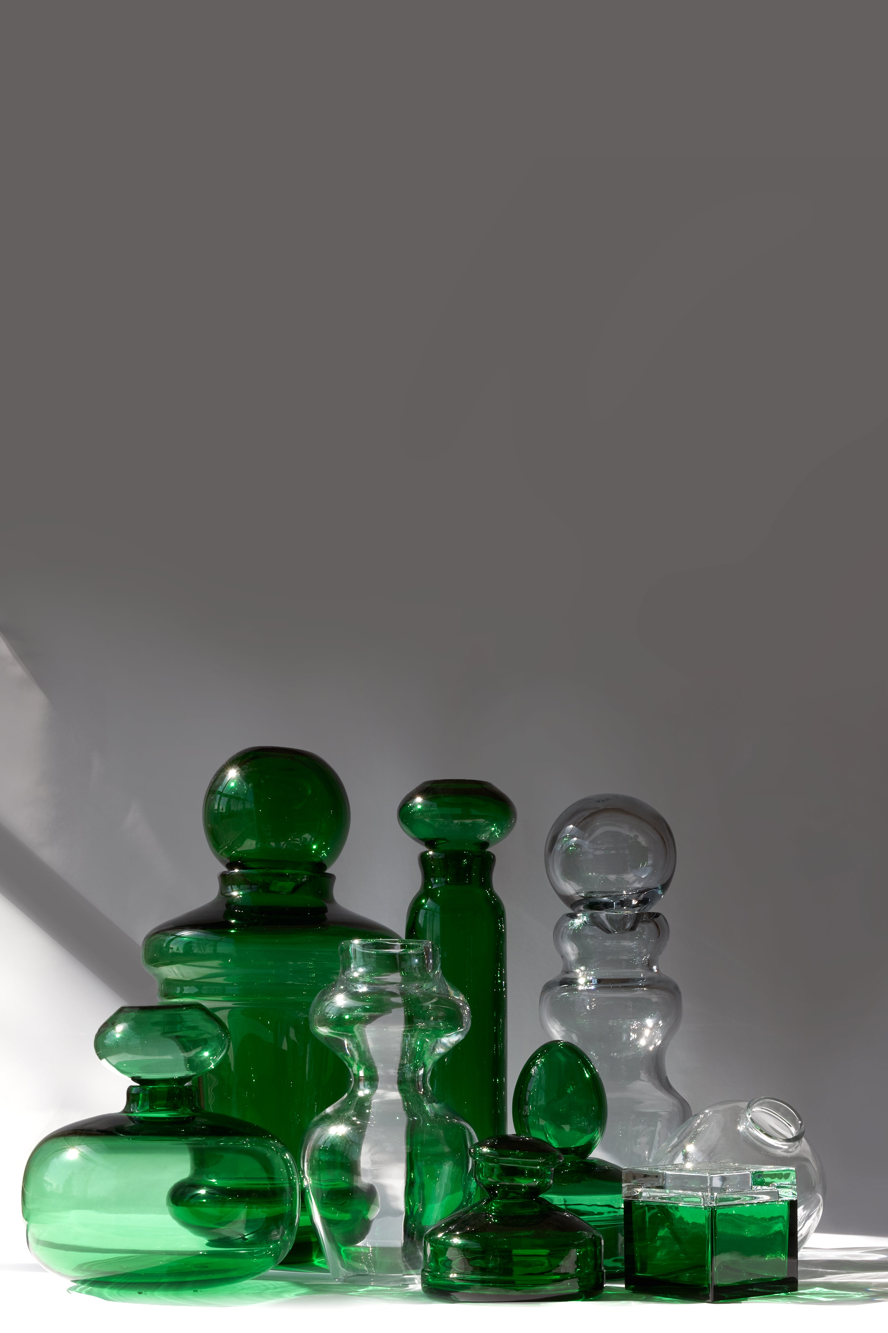 Palmi — Scatola in Cristallo Soffiato a Mano, Verde + Trasparente