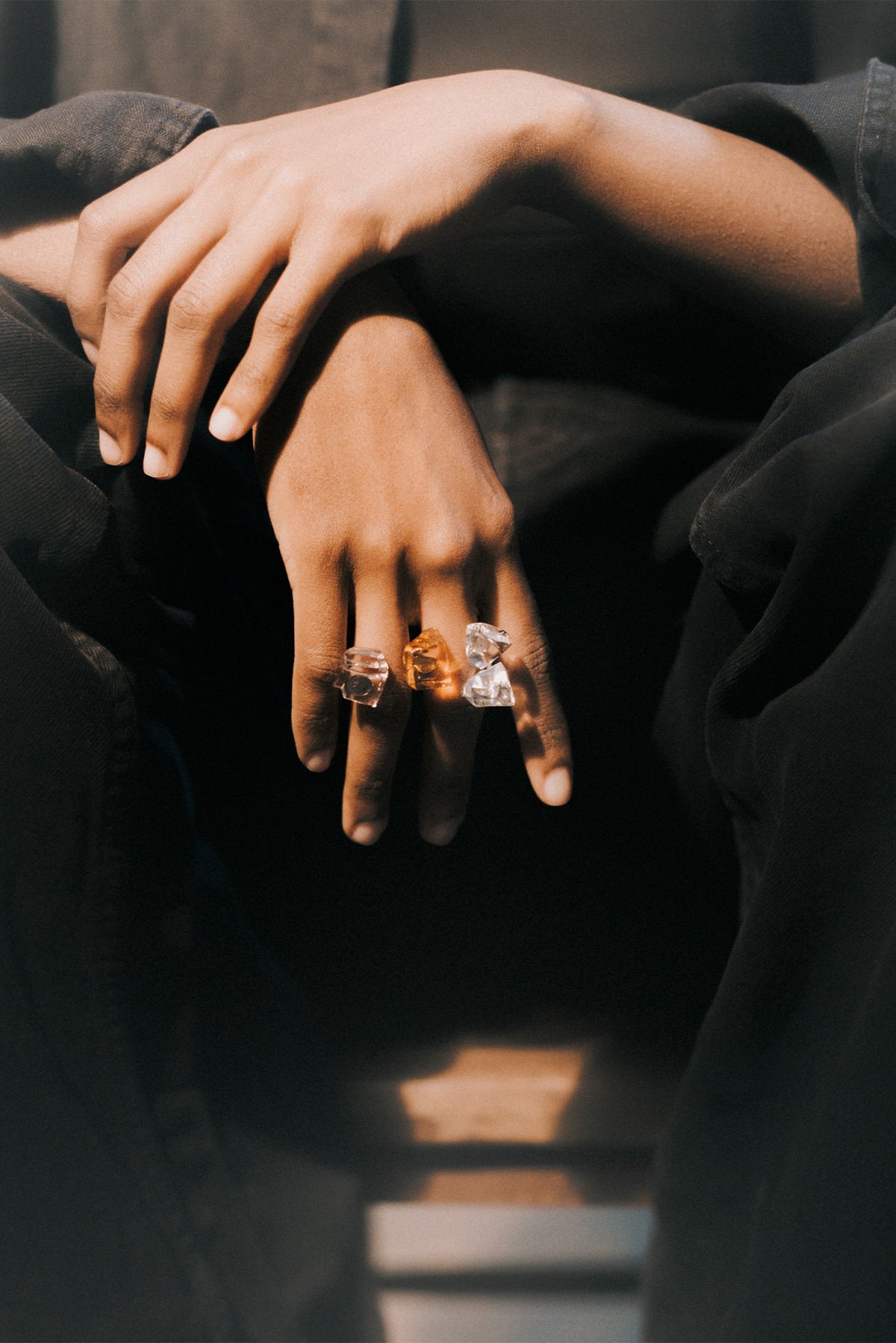 Pleiadi — Hand-Forged Crystal Double-Band Ring, Gold