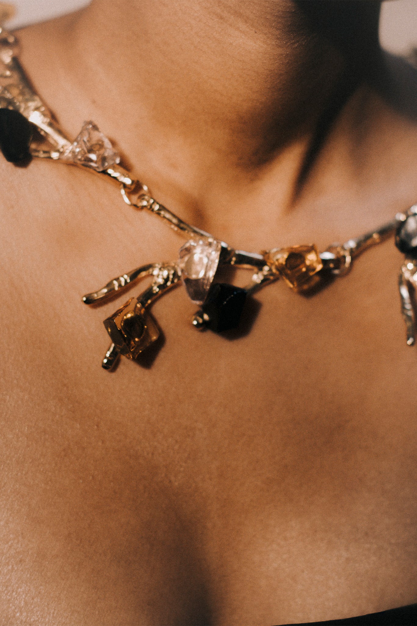 Nebula — Hand-Forged Crystal Necklace, Gold, 7 Elements