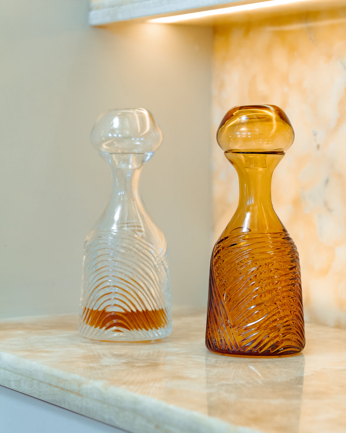 Grecale Hand-Engraved Crystal Carafe — Amber