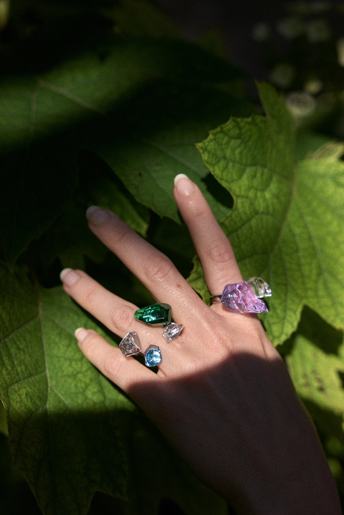 Meteore — Hand-Forged Crystal Ring, Rhodium