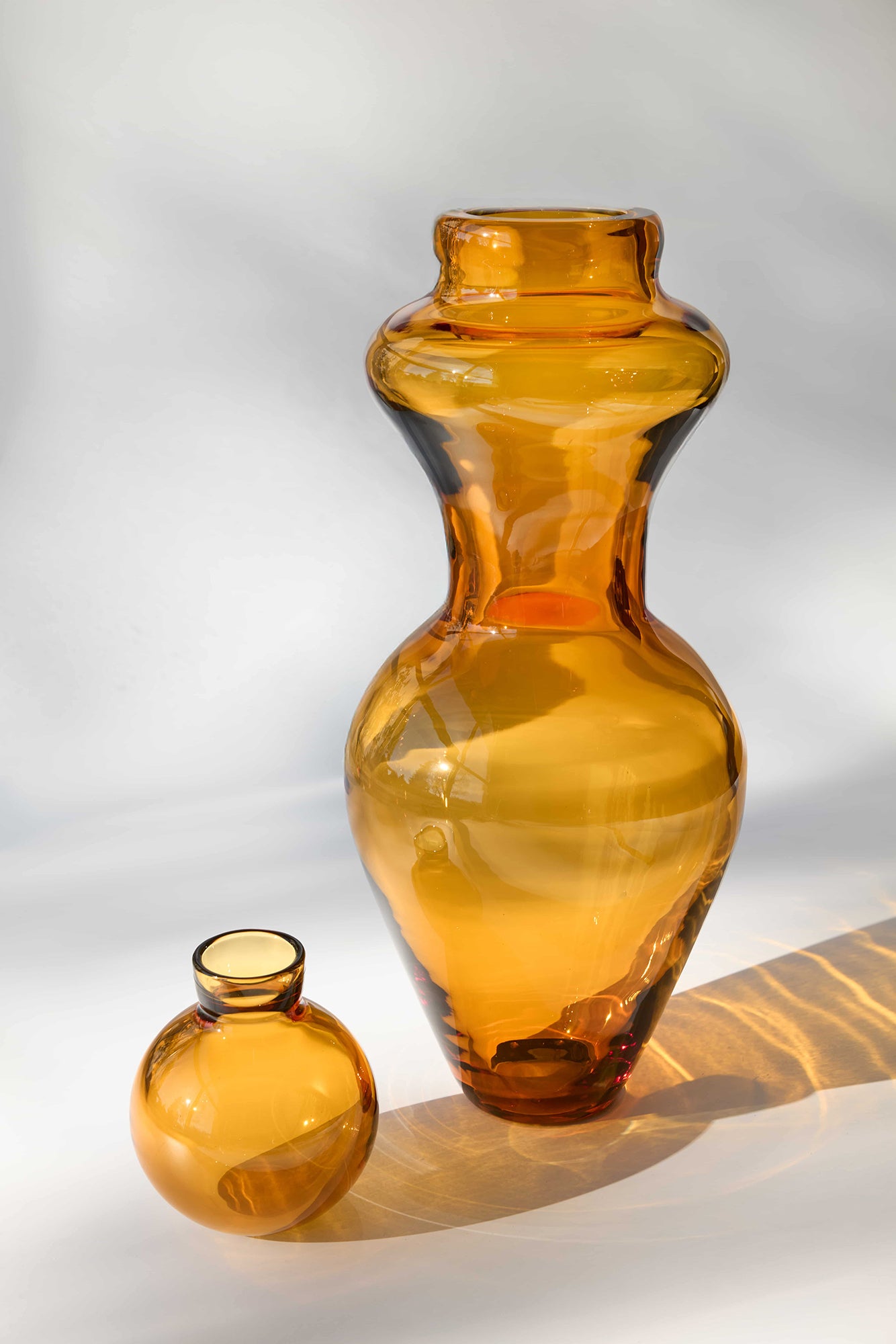 Marsala — Hand-Blown Crystal Vase, Two-Piece, Amber