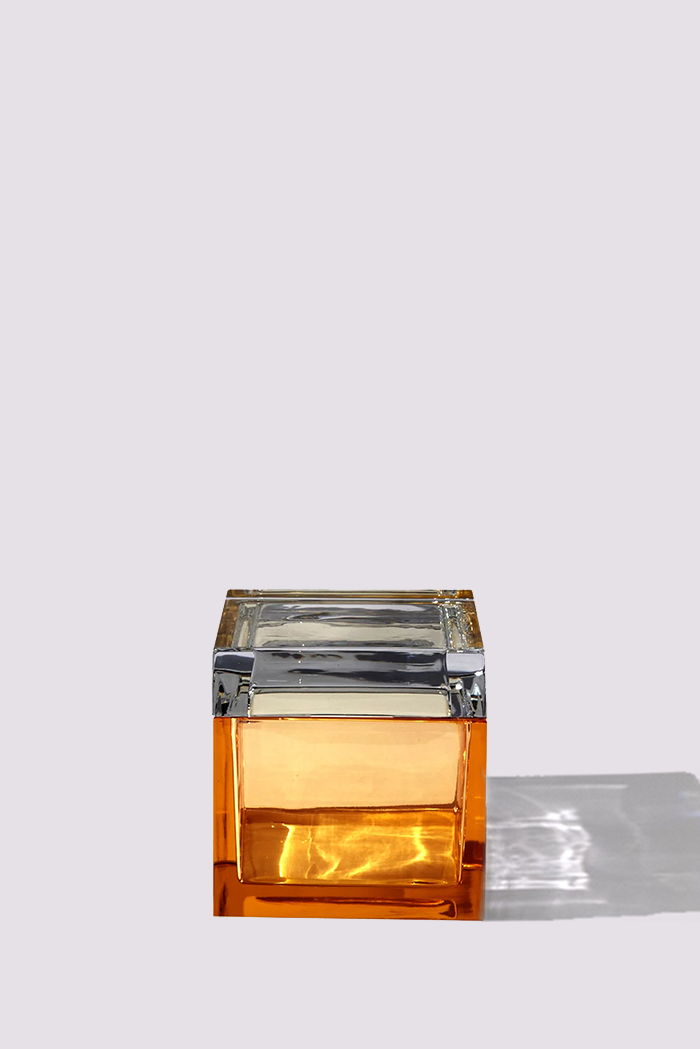 Palmi — Hand-Blown Crystal Box, Amber + Grey