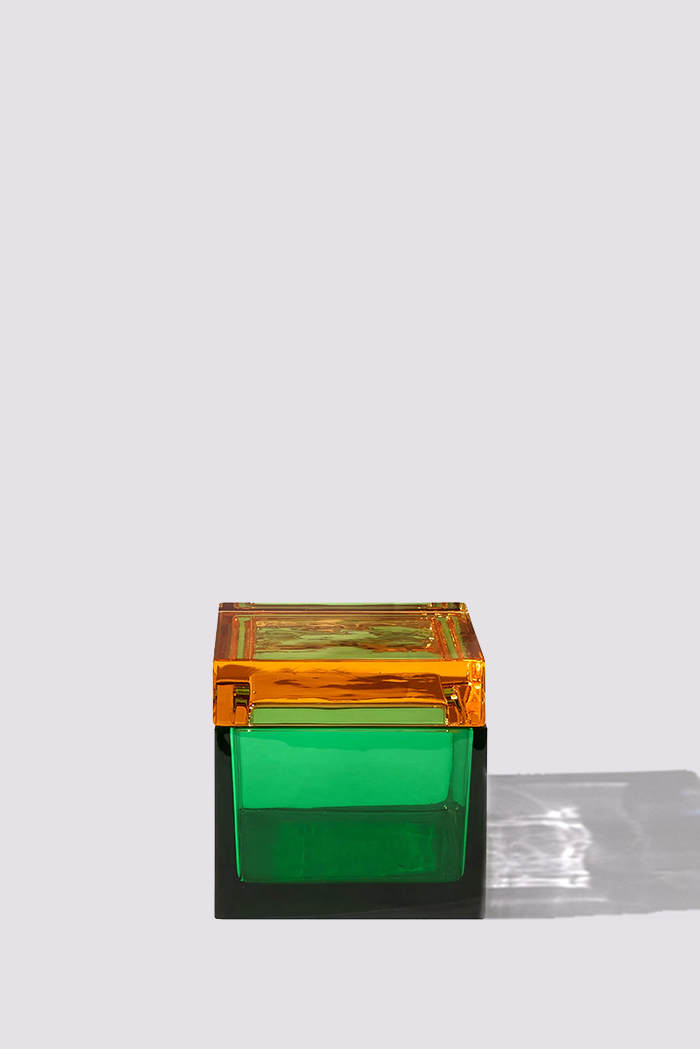 Palmi — Hand-Blown Crystal Box, Green + Amber