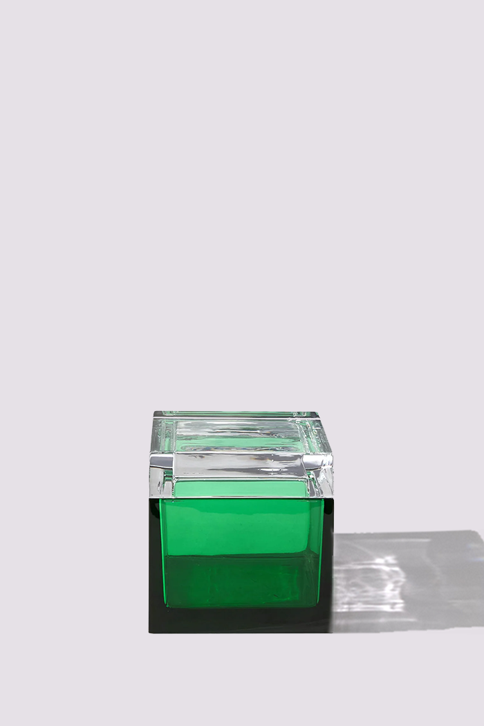 Palmi — Scatola in Cristallo Soffiato a Mano, Verde + Trasparente