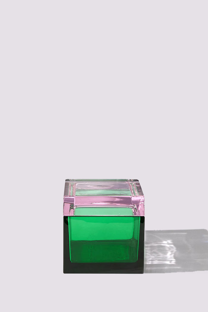 Palmi — Hand-Blown Crystal Box, Green + Pink