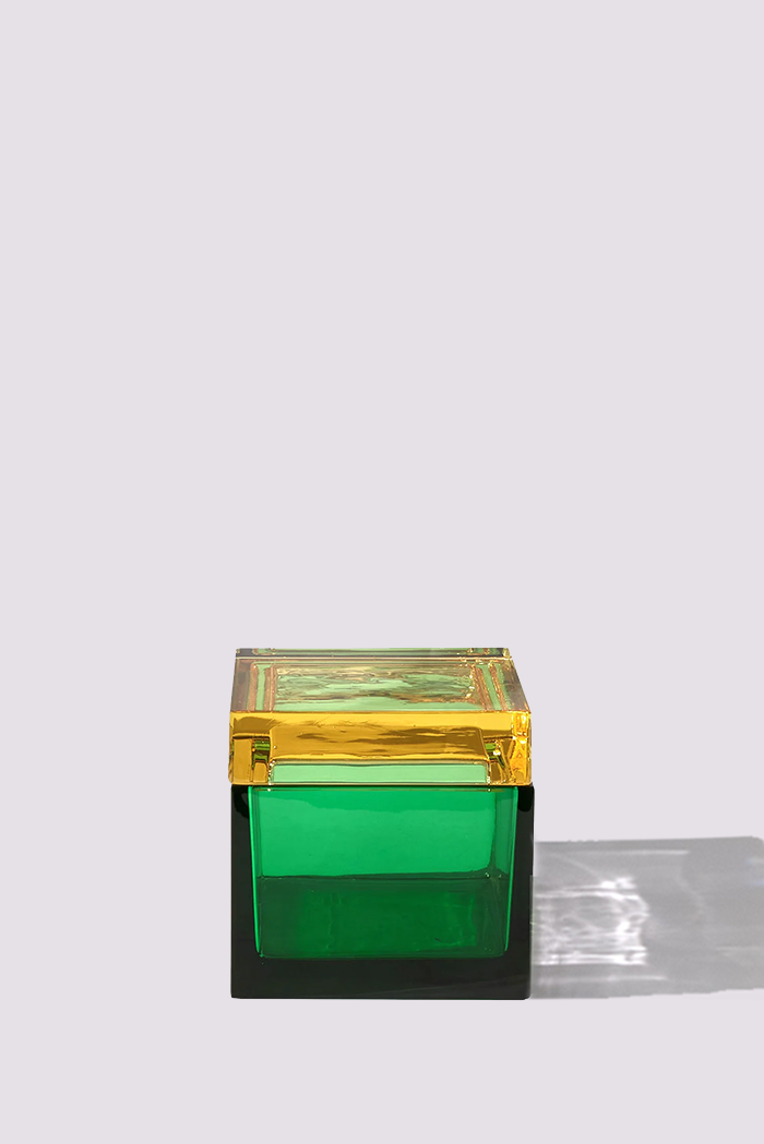 Palmi — Hand-Blown Crystal Box, Green + Yellow