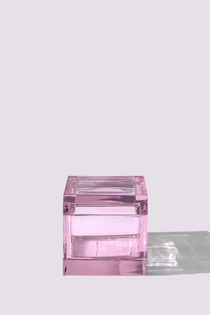 Palmi — Scatola in Cristallo Soffiata a Mano, Rosa + Trasparente