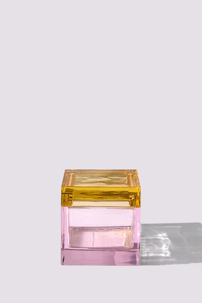 Palmi — Hand-Blown Crystal Box, Pink + Yellow