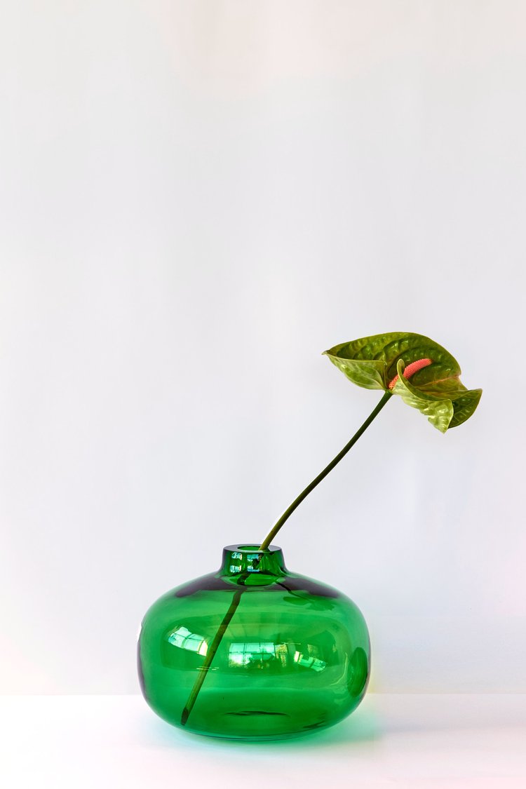 Pola — Vaso in Cristallo Soffiato a Mano, Due Pezzi, Forma Larga, Verde