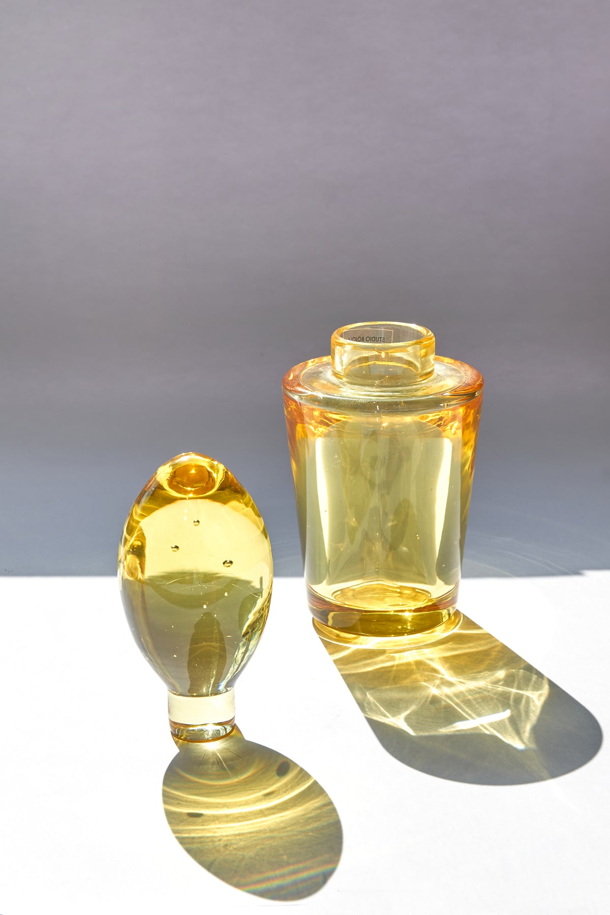 Ragusa — Vaso in Cristallo Soffiato a Mano, Due Pezzi, Compatto Giallo
