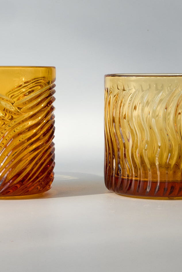 Ponente Hand-Engraved Crystal Glass — Amber, Small