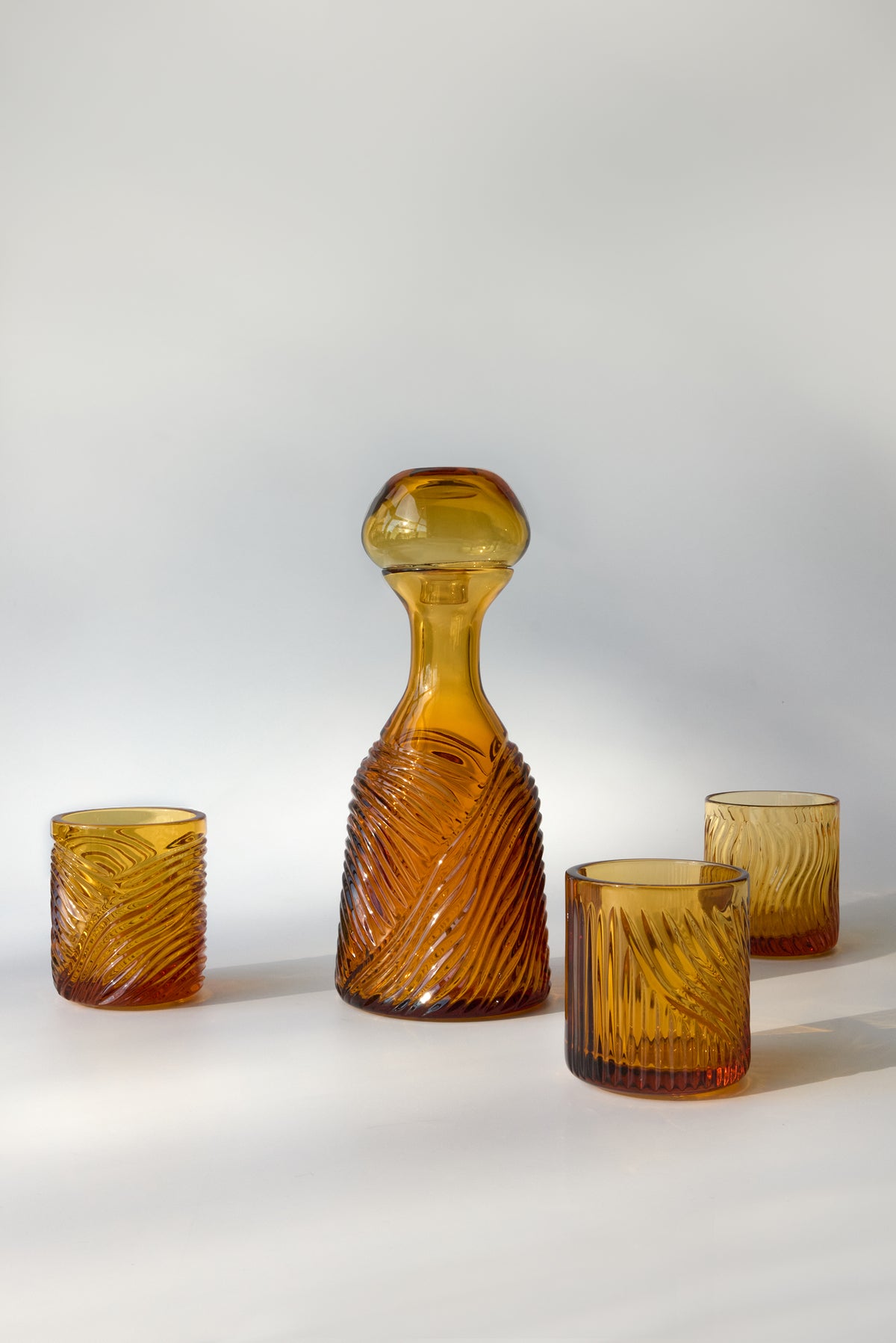 Grecale Hand-Engraved Crystal Carafe — Amber