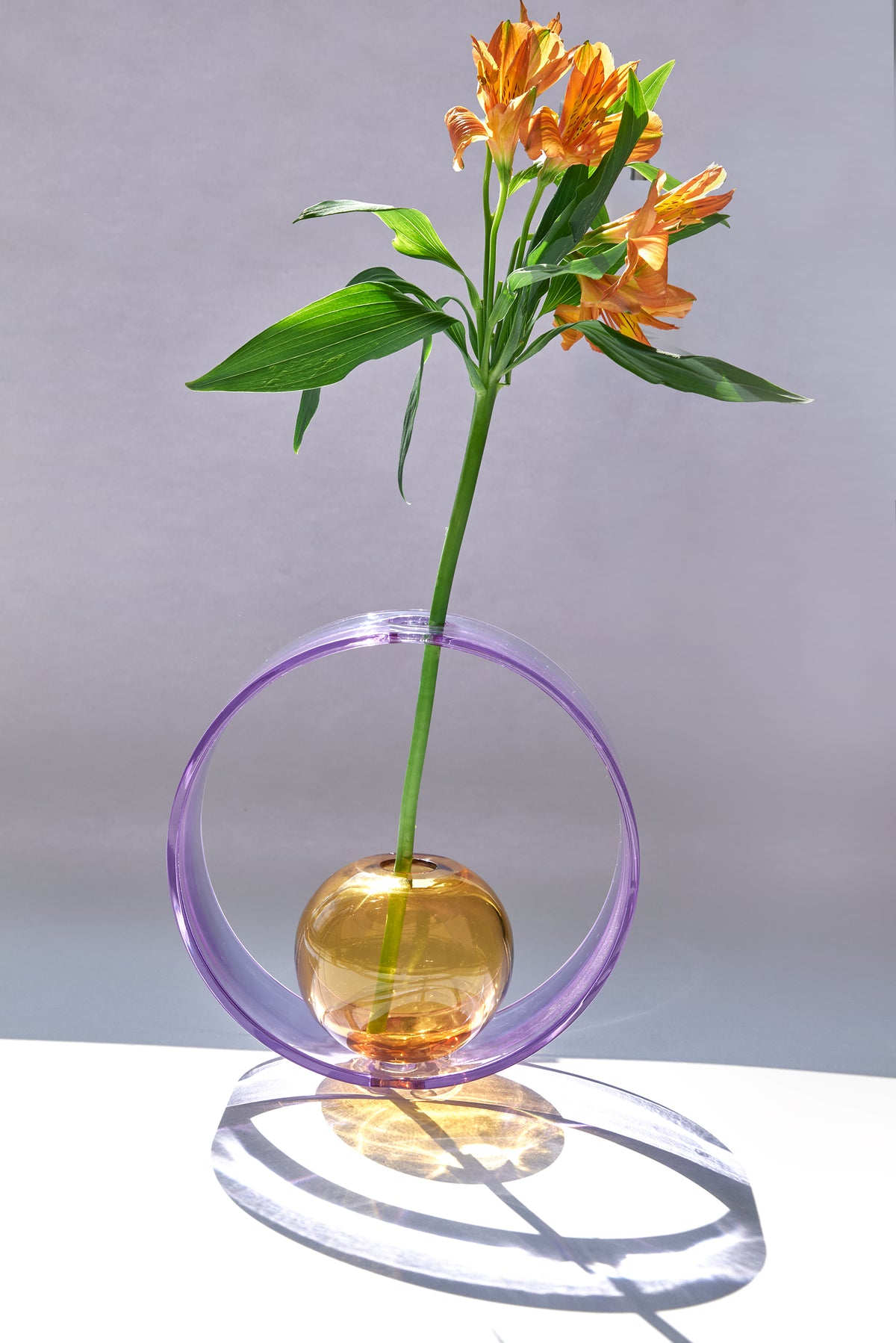 Saturnino — Hand-Blown Crystal Ring and Sphere, Light Violet